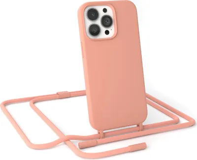 Produktbild von EAZY CASE Handykette Silikon Premium kompatibel mit Apple iPhone 13 Pro Handyhülle mit Umhängeband, Handykordel mit Schutzhülle, Silikonhülle, Hülle mit Band, Peach Orange