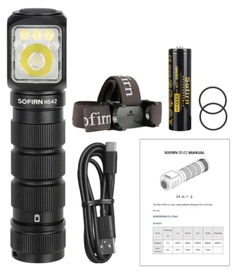 Immagine prodotto di Lampada frontale a LED - Modello HS42 - 2000 lumen - 6000 K - Ricaricabile tramite USB-C - Impermeabile - Magnetica - Portata 200-500 metri