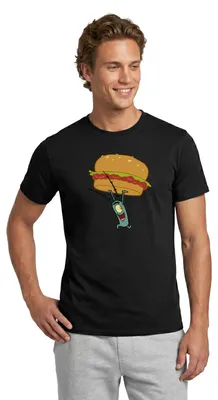 Produktbild von Spreadshirt Spongebob Schwammkopf Plankton Mit Hamburger Männer T-Shirt, XXL, Schwarz
