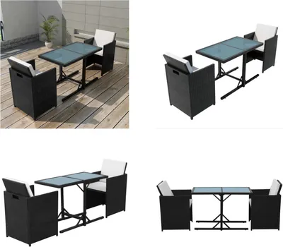 Produktbild von vidaXL 3 tlg. Bistro Set mit Kissen Poly Rattan Schwarz - Gartenmöbel Set - Gartenmöbel Sets - Gartentisch Und Stühle - Gartentische Und Stühle