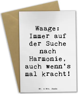 Produktbild von Mr. & Mrs. Panda babykarte Spruch Waagen Harmonie - Weiß - Geschenk, Luftzeichen, Tierkreiszeichen, Horoskop, Grußkarte, Geschenke Astrologie, hochzeitskarten, osterkarte