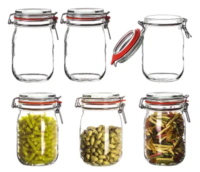 Produktbild von 6x Vorratsgläser rund mit Bügelverschluss 1 L Einmachgläser Einkochgläser Inkl. Gummiring