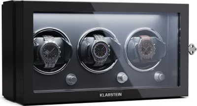 Produktbild von Klarstein Uhrenbeweger für Automatikuhren, Automatik-Uhrenbeweger für 3 Uhren, Automatikuhr Uhrenbeweger mit Acryl-Tür, Automatischer Uhrenbeweger, Blaue LEDs, Watch Winder mit 5 TPD Einstellungen