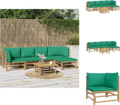 Produktbild von vidaXL 6-tlg. Garten-Lounge-Set mit Grünen Kissen Bambus -  Gartenmöbel-Sets