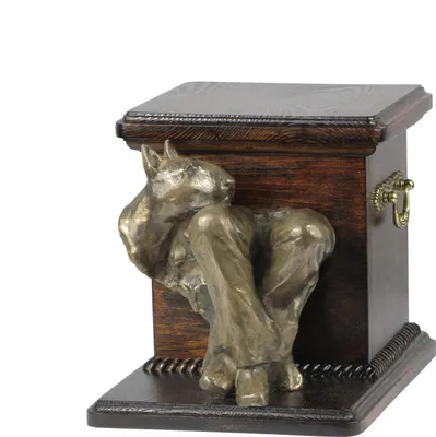 Obrázok produktu pre Bulteriér I urna na popol psa so sochou, elegantná urna pre psa, výnimočná urna s bustou psa značky Art-Dog