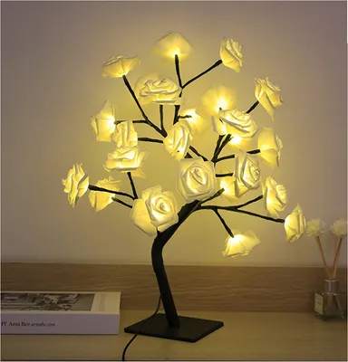 Obrázek produktu pro Světlo růžového stromu 24 LED USB rozhraní Stolní stolní lampa Ložnice Atmosféra Světelná párty pro Halloween, domácí a vánoční dekorace