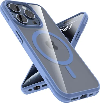 Immagine prodotto di Custodia per Apple iPhone 15 PRO MAX protettiva in BLU CHIARO Custodia compatibile MagSafe con retro trasparente