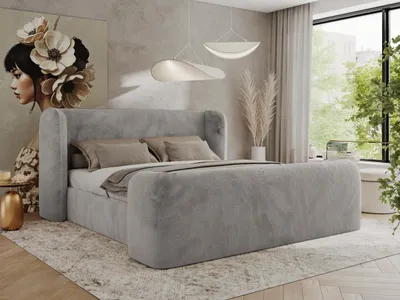 Produktbild von MKS MEBLE Doppelbett Polsterbett mit Lattenrost 160x200 EMORA CLASSIC DUO Bett mit Kopfteil Multipocket Matratze ELORI LUX Hellgrau Plüsch