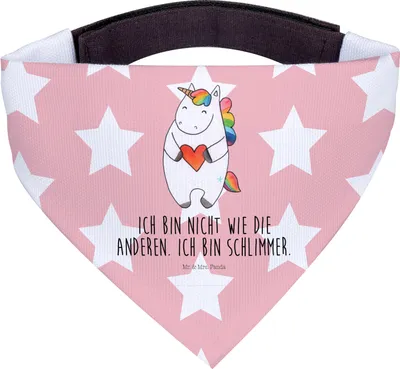 Produktbild von Mr. & Mrs. Panda Bandana Einhorn Herz - Rot Pastell - Geschenk, Hunde Hals Tuch, Hundehalstuch, Freundin, Unicorn, Halstuch für Hund, Einhörner, Dreieckstuch, Witzig