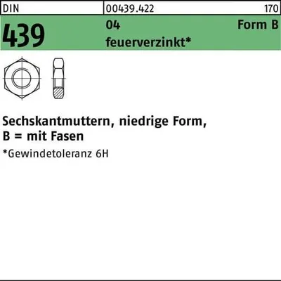 Produktbild von Reyher  Sechskantmuttern DIN 439 04 BM 24, 6H tZn (50 Stück)