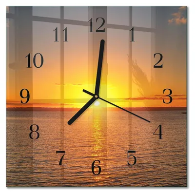 Immagine prodotto di Orologio da parete Tulup Glasuhr, orologio da cucina, vetro vero, 30x30 cm, design moderno e decorativo, silenzioso, con lancette nere - motivo: tramonto