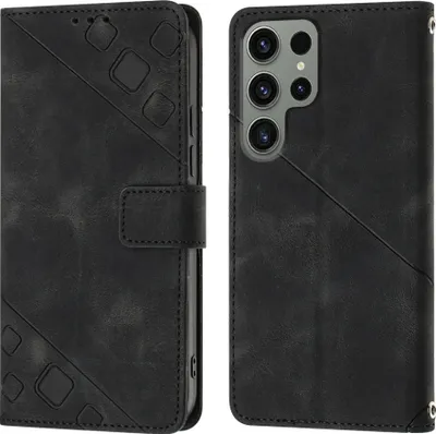 Produktbild von Hülle für Samsung Galaxy S23 Ultra Prägung Flip Leder Brieftasche Schutzhülle mit Ständer Schwarz