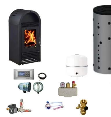 Produktbild von Wassergeführter Kaminofen Marbella Schwarz | Komplettset Heizung | 12 kW
