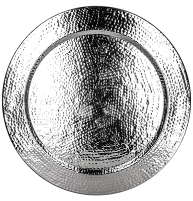 Produktbild von Großes Rundes Tablett aus Metall Nizza Silber 80cm groß | Design Silbertablett Silberfarbig | Serviertablett Rund Rutschfest | als Dekoration auf dem gedeckten Tisch oder Wanddeko im Wohnzimmer