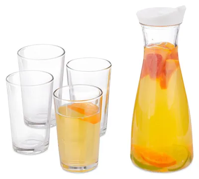 5-teiliges Karaffen-Set: 1L Kanne + 4 Gläser 220 ml, transparent