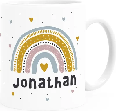 Produktbild von personalisierte Tasse mit Namen Regenbogen Herz persönliche Geschenke Kinder Namenstasse Mädchen Jungen SpecialMe® Jungen weiß Keramik-Tasse