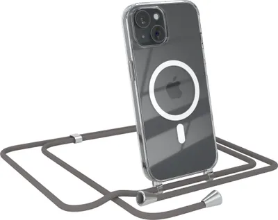Produktbild von EAZY CASE - Handykette kompatibel mit Apple iPhone 15 Kette zum Umhängen Stoßfest Handyhülle für Apple iPhone 15 Silikon Hülle mit Band Handytasche Transparent als Fallschutz in Anthrazit