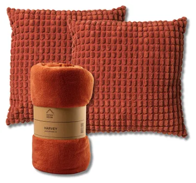 Produktbild von Dutch Decor SPARSET - 3-teilig - Rome & Harvey - 2 Dekokissen 45x45 cm - 1 Wohndecke 150x200 cm - Orange