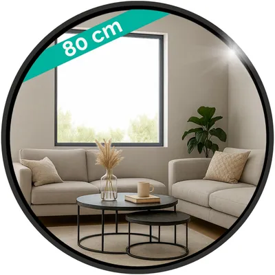 Produktbild von HSXL – Spiegel – Runder Spiegel Schwarz – 80 cm groß – Großer Wandspiegel 80 cm rund – Industrie-/Modernes Design – Badezimmer – Schlafzimmer – Wohnzimmer – Toilette