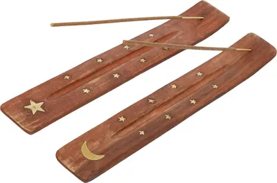 2 Holz-Räucherstäbchenhalter mit Auffangschale, 25,5x3,5x0,5 cm