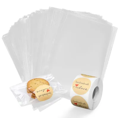 Image de 500 sacs transparents pour cadeaux, avec des autocollants