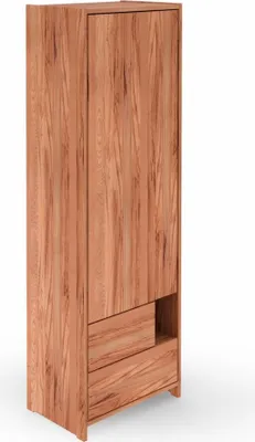 Produktbild von Vitrine Zigo aus Kernbuche massiv 63x41x190 mit 2 Schubladen 1 Tür 1 Fach Glas