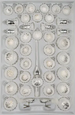 Produktbild von 39 tlg. Glas-Weihnachtskugeln Set in Hochglanz Vintage Silver
