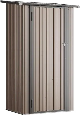 Produktbild von Metallschuppen mit abschließbaren Türen, 90 x 50 cm, Metallschuppen für den Außenbereich, Stahl-Werkzeugschuppen für Terrasse, Garten, Hinterhof und Rasen, Braun