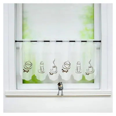 Produktbild von Scheibengardine aus Voile mit Kaffee-Stickerei, transparente Bistrogardine für die Küche, Kurzstore HxB 30x120cm, Weiß, 1 Stück