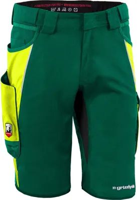 Obrázok produktu pre Qualitex krátke pracovné nohavice - Remeselnícke šortky IRON s 13 vreckami z Lyocellu, Cordury a streču - vo farbe: zelená/výstražná žltá - Muži: 52 - Ženy: 46