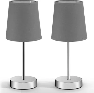 Produktbild von MONZANA® Nachttischlampe 2er Set 32cm Stoff Grau Taupe Anthrazit Weiß Wohnzimmer Schlafzimmer Lampe Leuchte Tischlampe Nachttischleuchte Tischleuchte