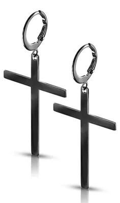 Produktbild von Kreuz Ohrringe: Edelstahl Creolen Ohrhänger Black