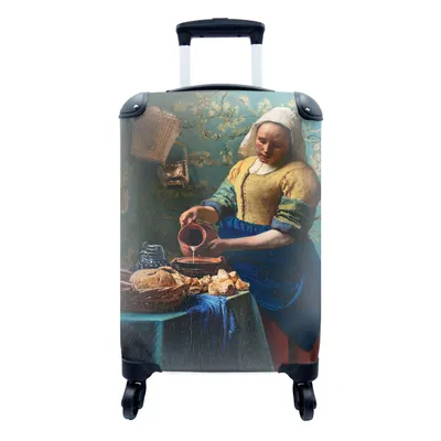 Produktbild von MuchoWow® Koffer Handgepäck Trolley Rollkoffer Kleine Reisekoffer mit 4 Rollen - Milchmädchen - Mandelblüte - Van Gogh - Vermeer - Gemälde - Alte Meister - Cabin Size < 55x40x23 cm & 55x40x20 cm - Fotokoffer - Kabinenkoffer - Boardgepäck - Reise-Box - Reisekoffer - Reisegepäck - Koffer mit Bild - Trolley für Kinder