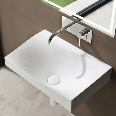 Immagine prodotto di doporro Lavabo da Appoggio 60cm, Lavabo Bagno Sospeso Lavandino Bagno Angolare Colossum6035-600 Lavabo da Minerale fuso