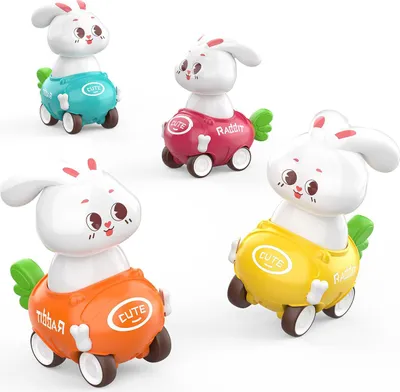 Produktbild von Oster-Spielzeug Auto 4er Set, Pull-Back Schiebefahrzeug für 1-3 Jahre, bunte Baby Autos, sicherer ABS Kunststoff, Geschenkidee Jungen & Mädchen
