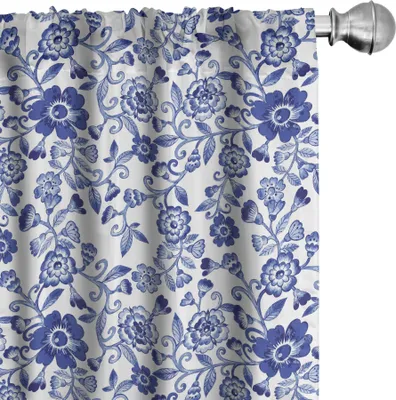 Immagine prodotto di ABAKUHAUS Tende acquerellate, tende, motivi floreali blu vibranti artistici - decorazioni floreali femminili primaverili, 2 pezzi 75 x 175 cm, viola blu bianco