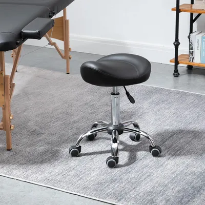 Produktbild von Rollhocker Tattoohocker, Salonhocker Sattelhocker höhenverstellbar, PolyurethanKunstleder gepolstert, Schwarz | 360° drehbar | bis 120 kg | 55–71 cm
