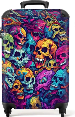 Produktbild von NoBoringSuitcases.com® Koffer Handgepäck Trolley Rollkoffer Kleine Reisekoffer mit 4 Rollen - Totenkopf - Neon - Regenbogen - Muster - Cabin Size < 55x40x23 cm & 55x40x20 cm - Fotokoffer - Kabinenkoffer - BoardgepäckHandgepäck Koffer 55x35x20 cm, 36L,
