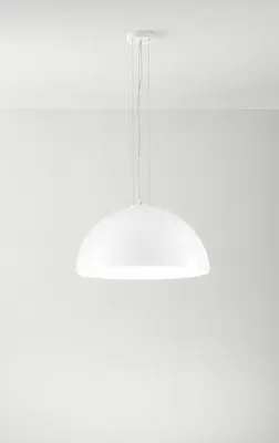 Immagine prodotto di Lampada a Sospensione in Vetro Bianco Opale, Struttura in Metallo e Alluminio, Design Moderno e Minimalista, Attacco E27, D.50 x H.175 cm - Perenz