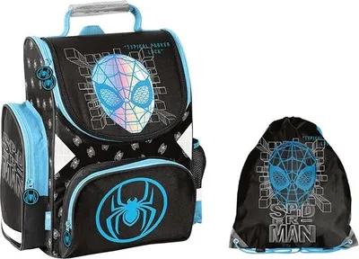 Produktbild von SCOOLSTAR Spiderman Schulranzen mit Sportbeutel für Grundschule Jungen Schulrucksack | ergonomisch | anatomisch | Atmungsaktiv  | Sportbeutel