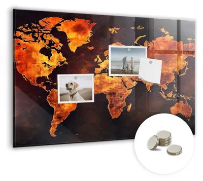 Produktbild von Dekorative Magnettafel 60x40 cm - Magnetwand - für Fotos, Karten und Notizen - Fotowand - Memoboard - Magnetpinnwand - Wanddekoration - Weltkarte