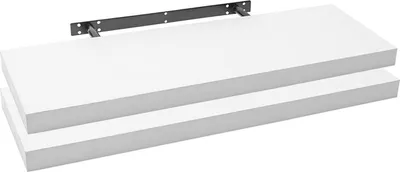Image de Ensemble de 2 étagères murales flottantes en MDF, blanches, dimensions : 100 x 22,9 x 3,8 cm