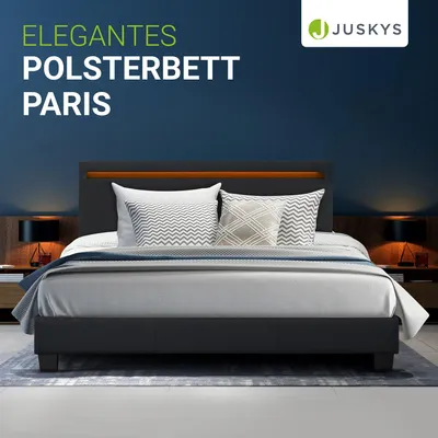 Produktbild von Juskys Polsterbett Paris 140 x 200 cm Kunstleder mit LED, Matratze & Lattenrost - Schwarz