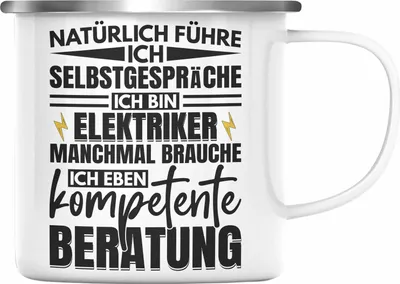 Produktbild von Trendation - Elektriker Emaille Tasse Geschenk Elektromeister Lustiger Spruch Männer Geschenkidee Natürlich Führe Ich Selbstgespräche (Silber)