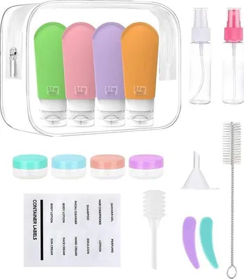 Produktbild von 17 Teile Silikonreisebehälter, 90ml, leckdicht, nachfüllbar, für Shampoo, Dusche