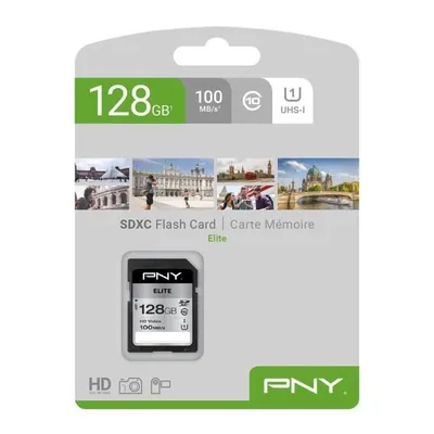 Produktbild von PNY Elite, 128 GB, SDXC, Klasse 10, UHS-I, 100 MB/s, 90 MB/s