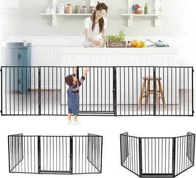 Image de Hengda grille de protection pour cheminée, 5x grille de protection pour poêle, grille de protection，304x75cm,Noir