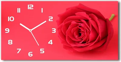 Produktbild von Wanduhr aus Glas – 60x30 cm - Glasbild - Glasuhr - Gehärtetes Glas - weisse-zeiger - rote Rose