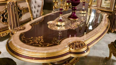 Produktbild von Elegantes Beiges 7-tlg. Esszimmer Set aus Holz mit Glasdetails