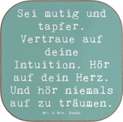 Produktbild von Mr. & Mrs. Panda Quadratischer Untersetzer Spruch Mutig zu sich selbst stehen - Meeresbrise - Geschenk, Inspirierende Zitate, Trost, Coaster, gläseruntersetzer, Tasse